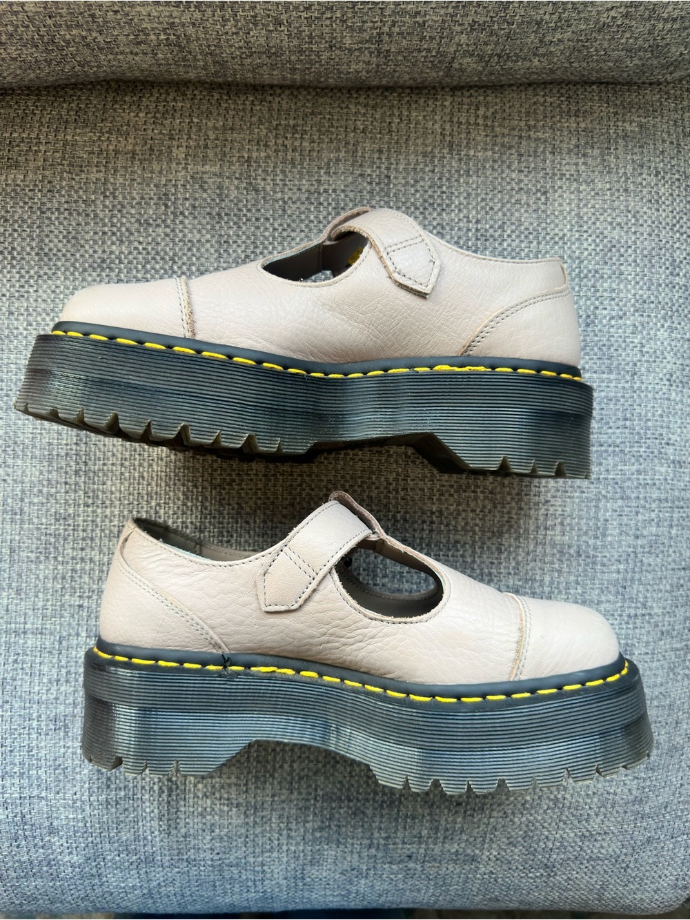 Dr. Martens Beige Platform Mary Jane with Yellow Stitching - Picture 3 of 5